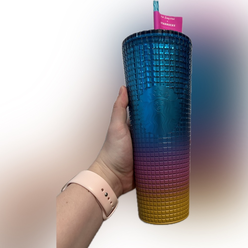Starbucks- Tim Singleton Pride 2023 Blue, Pink, Purple, Yellow Grid Tumbler